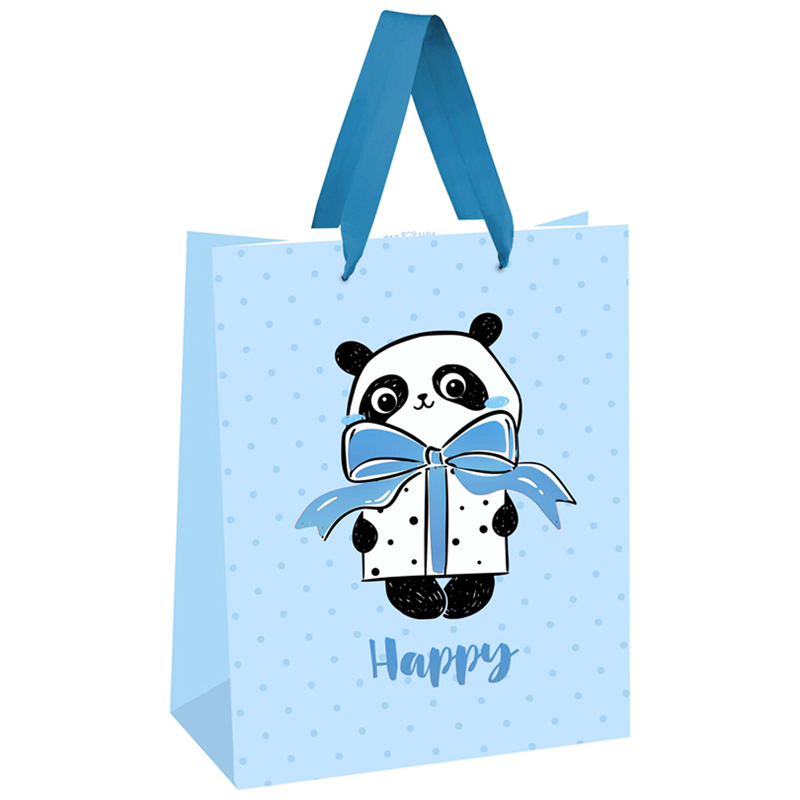 Пакет подарочный 18*23*10см MESHU PandaGift_Blue, отд. фольгой, матовая ламинация