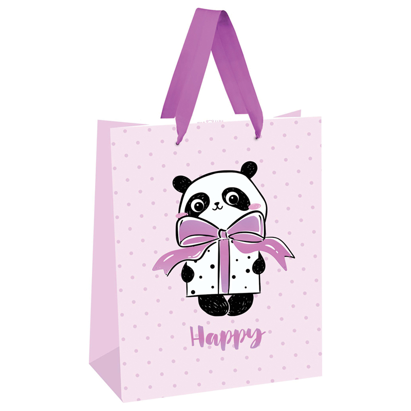 Пакет подарочный 26*32*12см MESHU PandaGift_Pink, отд. фольгой, матовая ламинация