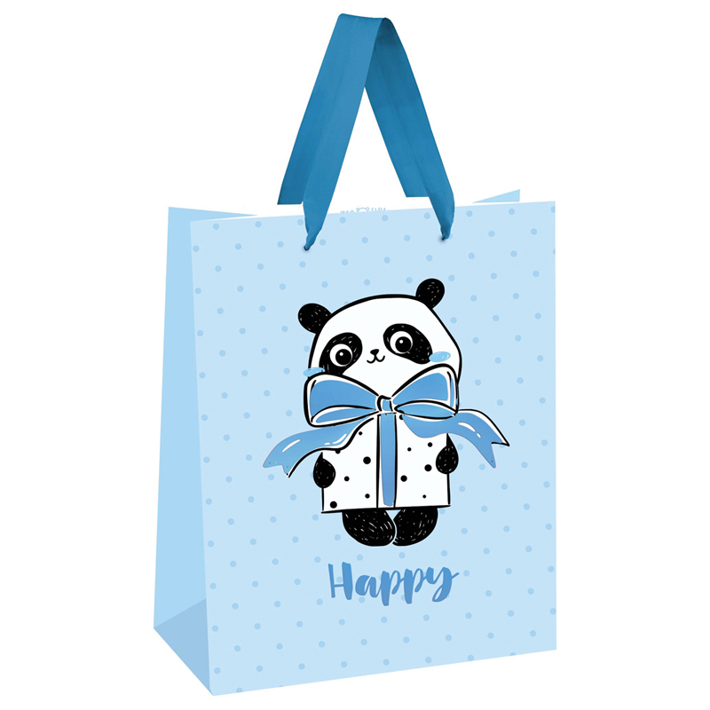 Пакет подарочный 26*32*12см MESHU PandaGift_Blue, отд. фольгой, матовая ламинация