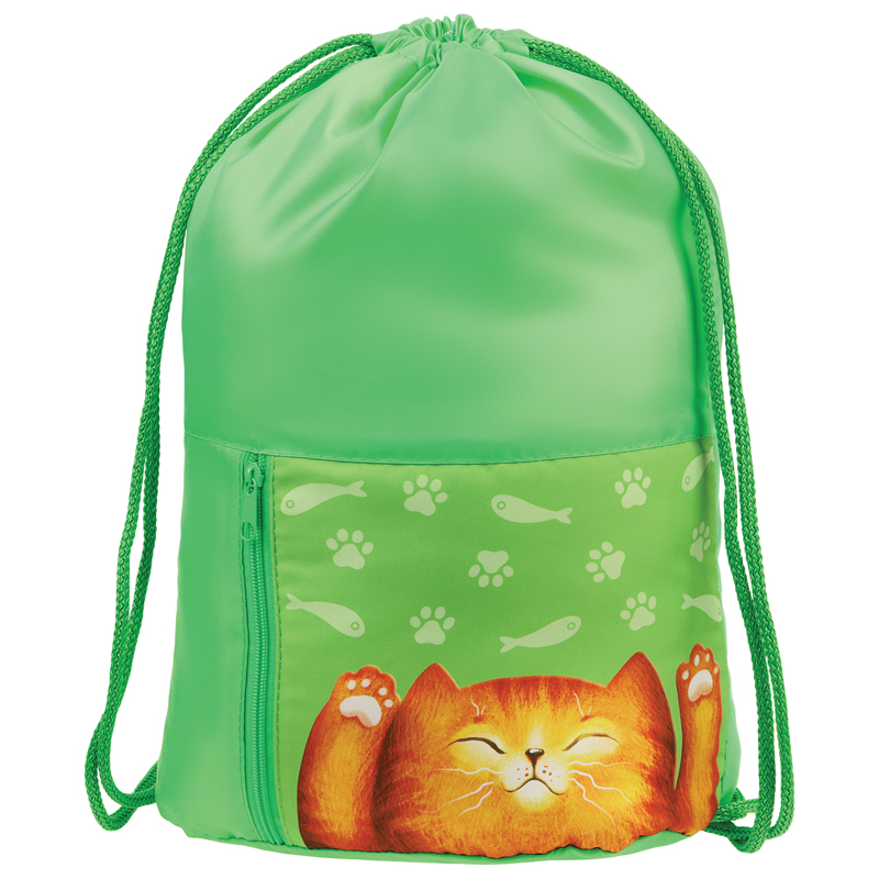 Мешок для обуви 1 отделение Мульти-Пульти Lazy Cat, 340*420мм, карман на молнии, зеленый