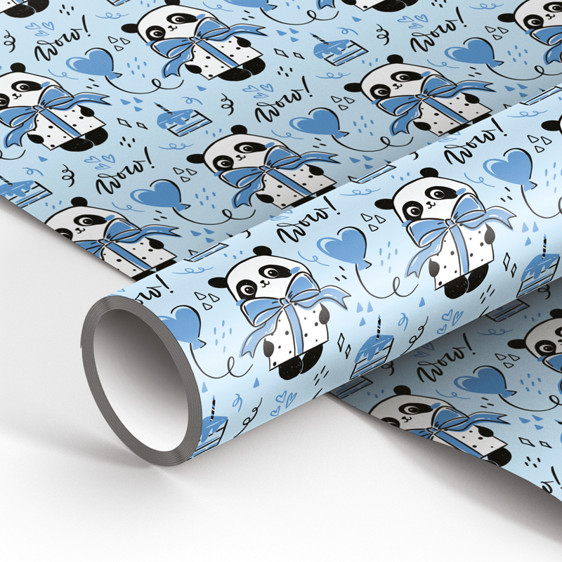 Упаковочная бумага глянц. 70*100см, MESHU PandaGift_Blue, 90г/м2