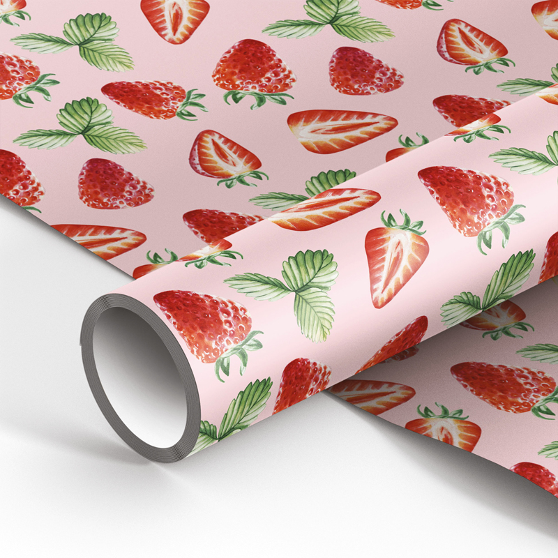 Упаковочная бумага глянц. 70*100см, MESHU Strawberry, 90г/м2