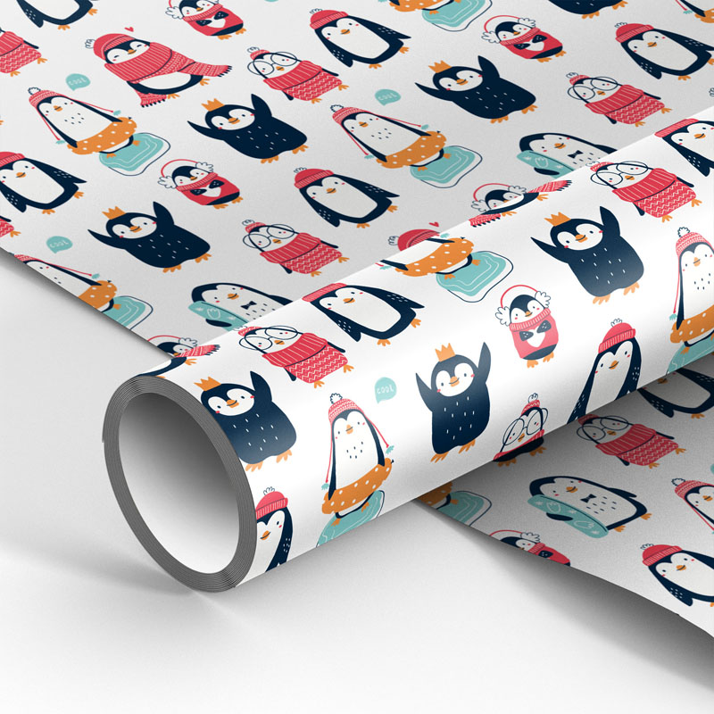 Упаковочная бумага глянц. 70*100см, MESHU Christmas Penguins, 90г/м2