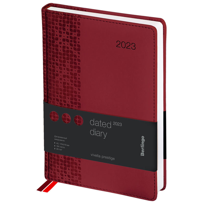 Ежедневник датированный 2023г., А5, 184л., кожзам, Berlingo Vivella Prestige, бордовый