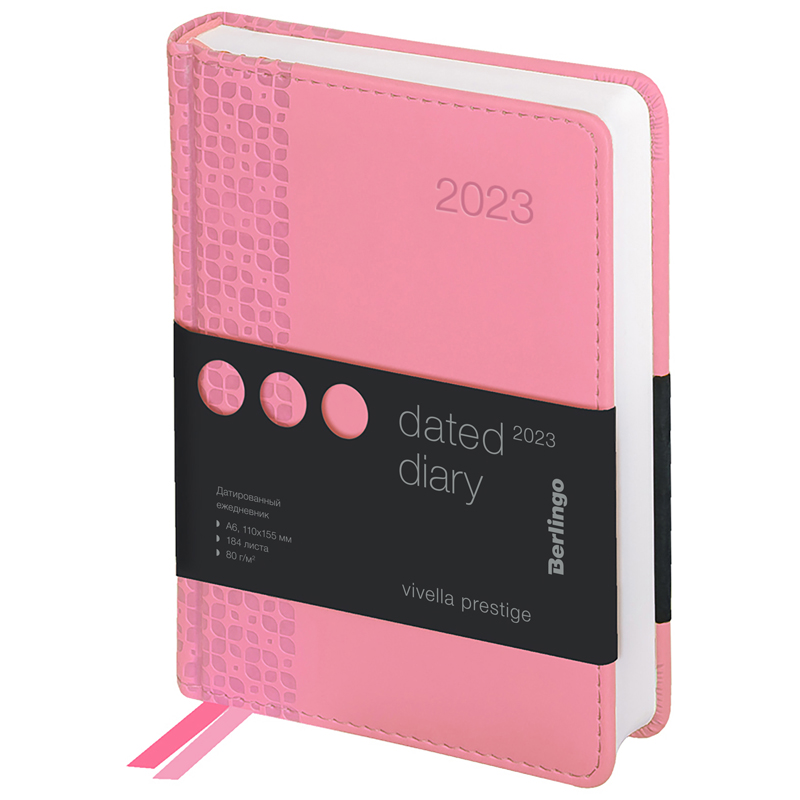 Ежедневник датированный 2023г., А6, 184л., кожзам, Berlingo Vivella Prestige, розовый