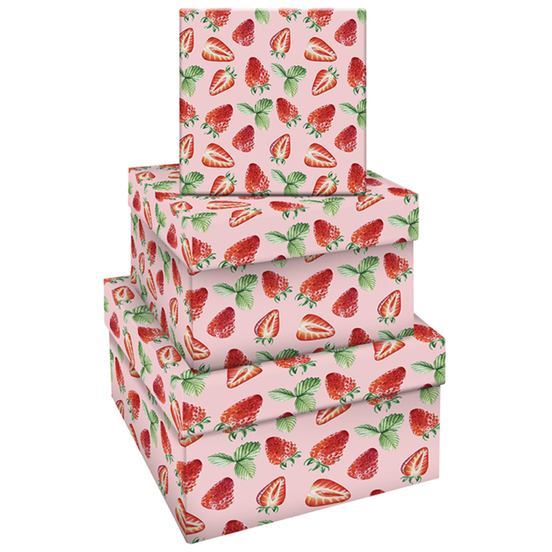 Набор квадратных коробок 3в1, MESHU Strawberry, (19,5*19,5*11-15,5*15,5*9см)