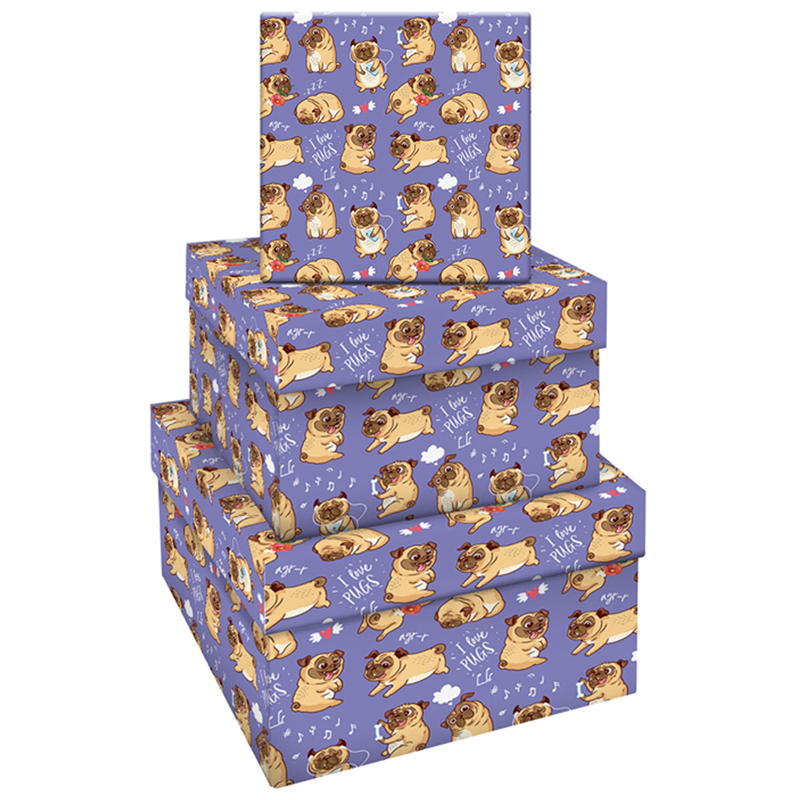 Набор квадратных коробок 3в1, MESHU Pugs, (19,5*19,5*11-15,5*15,5*9см)