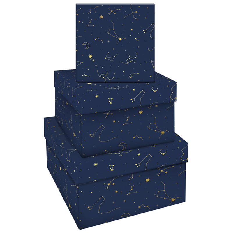 Набор квадратных коробок 3в1, MESHU Golden constellations, (19,5*19,5*11-15,5*15,5*9см)