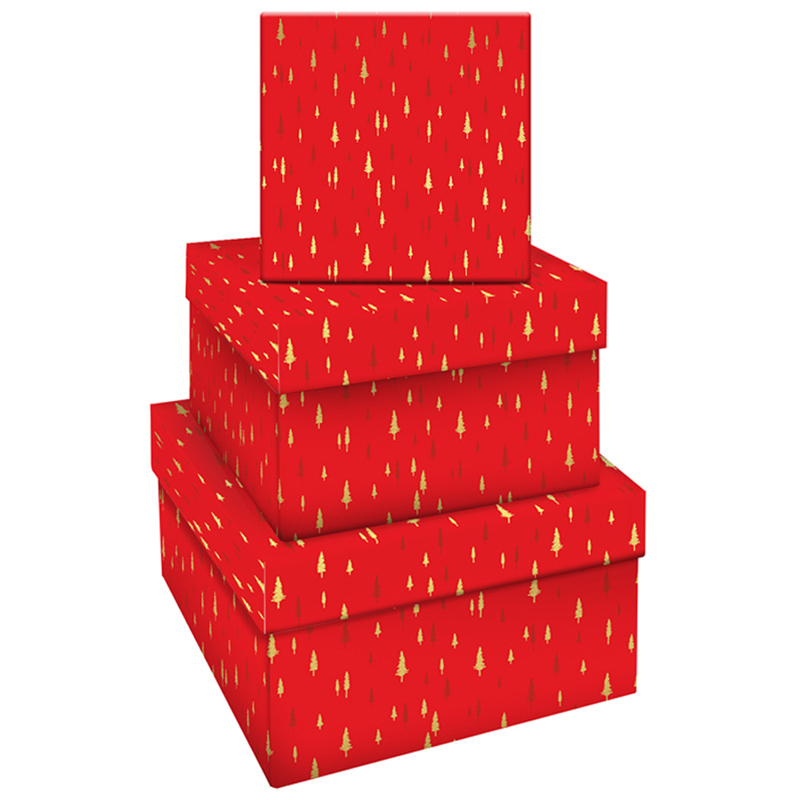 Набор квадратных коробок 3в1, MESHU Christmas trees, (19,5*19,5*11-15,5*15,5*9см)