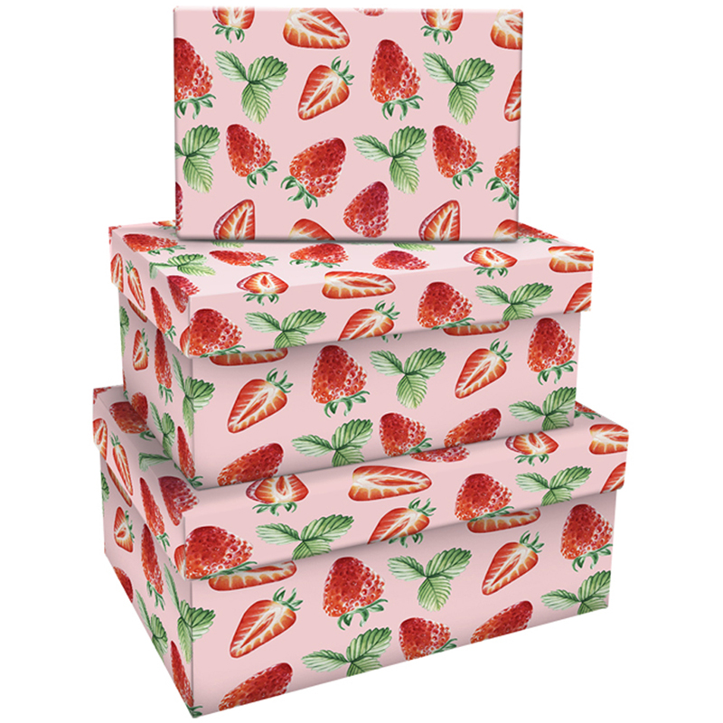 Набор прямоугольных коробок 3в1, MESHU Strawberry, (19*12*7,5-15*10*5см)