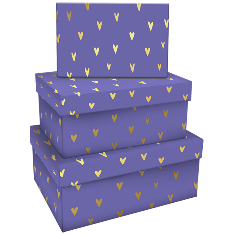 Набор прямоугольных коробок 3в1, MESHU Hearts of gold, (19*12*7,5-15*10*5см)