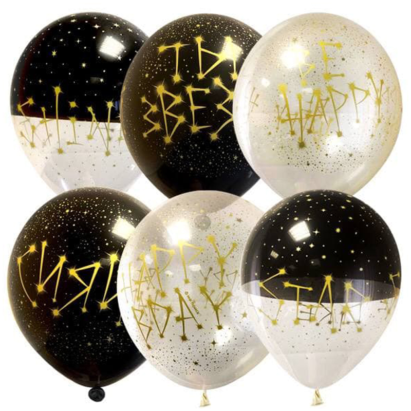 Воздушные шары,  25шт., М12/30см, ПатиБум Black&Transparent. Ты звезда, ассорти, европодвес