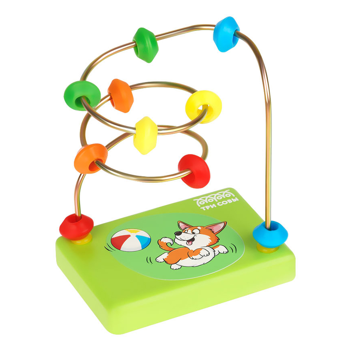 Развивающая игрушка ТРИ СОВЫ Лабиринт Собачка, деревянное основание, 10 бусин