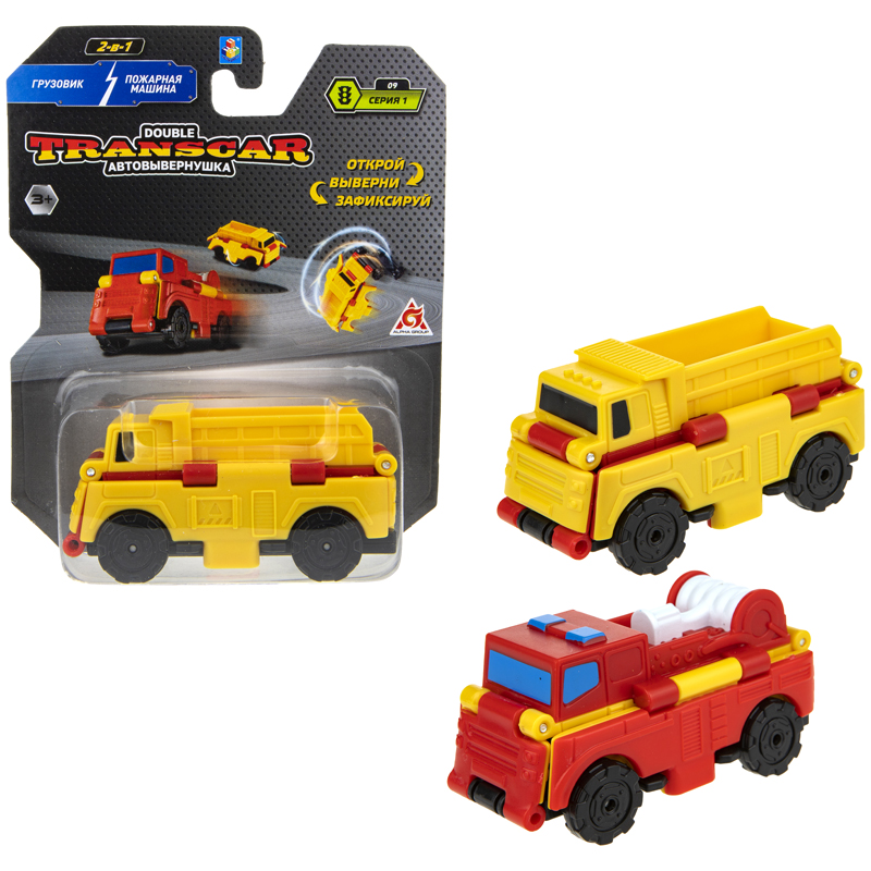Машина игрушечная 1toy Transcar Double: Грузовик – Пожарная машина, 8см, блистер