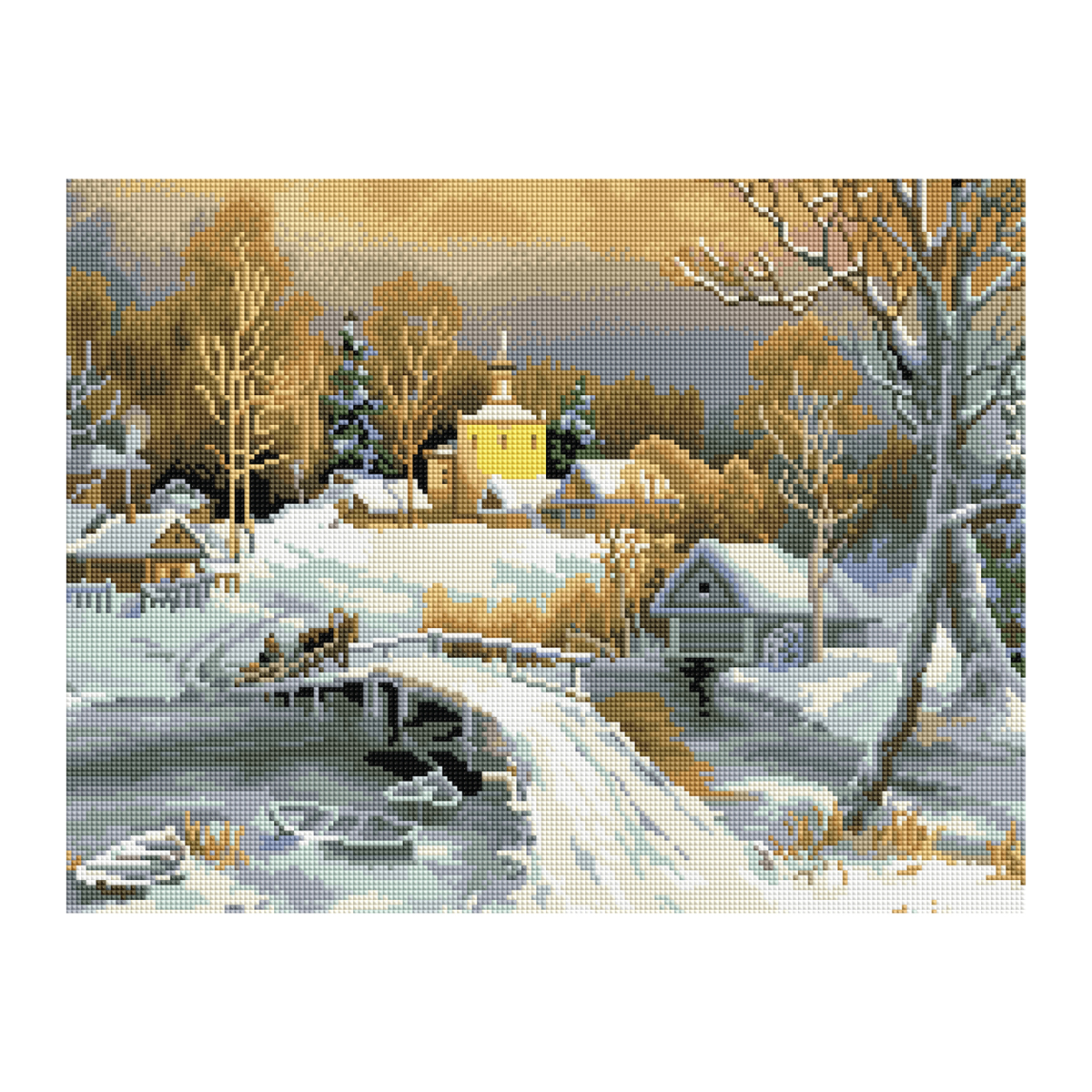 Алмазная мозаика ТРИ СОВЫ "Зима в деревне", 40*50см, холст на деревянном подрамнике, картонная коробка с пластиковой ручкой