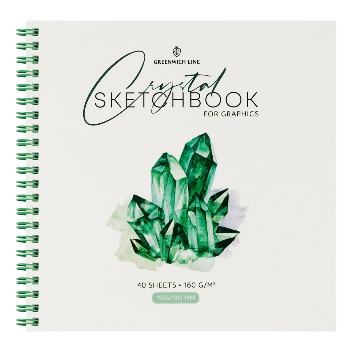 Скетчбук для графики и эскизов 40л., 190*190 Greenwich Line "Crystal. Emerald Stone", на гребне, 160г/м2