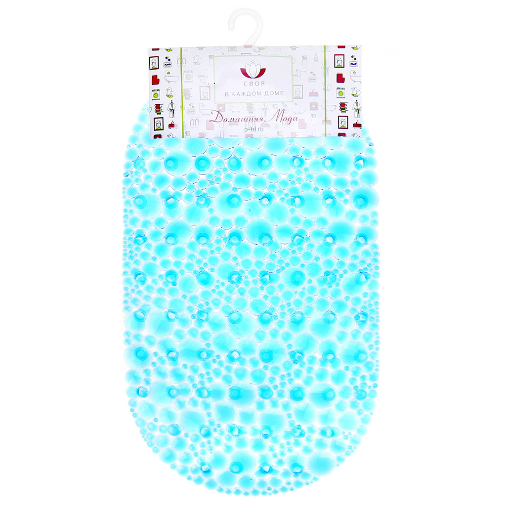 Коврик в ванную "Мыльные пузыри" 33х64см с присосками, прозрачный, овальный, цвета микс (Китай)