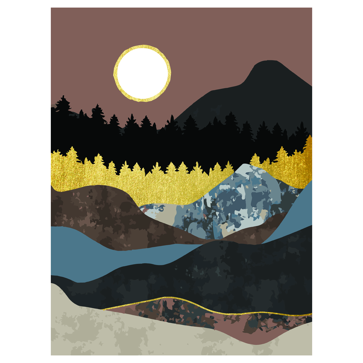 Картина по номерам на холсте ТРИ СОВЫ "Золото гор", 30*40, с поталью, акриловыми красками и кистями