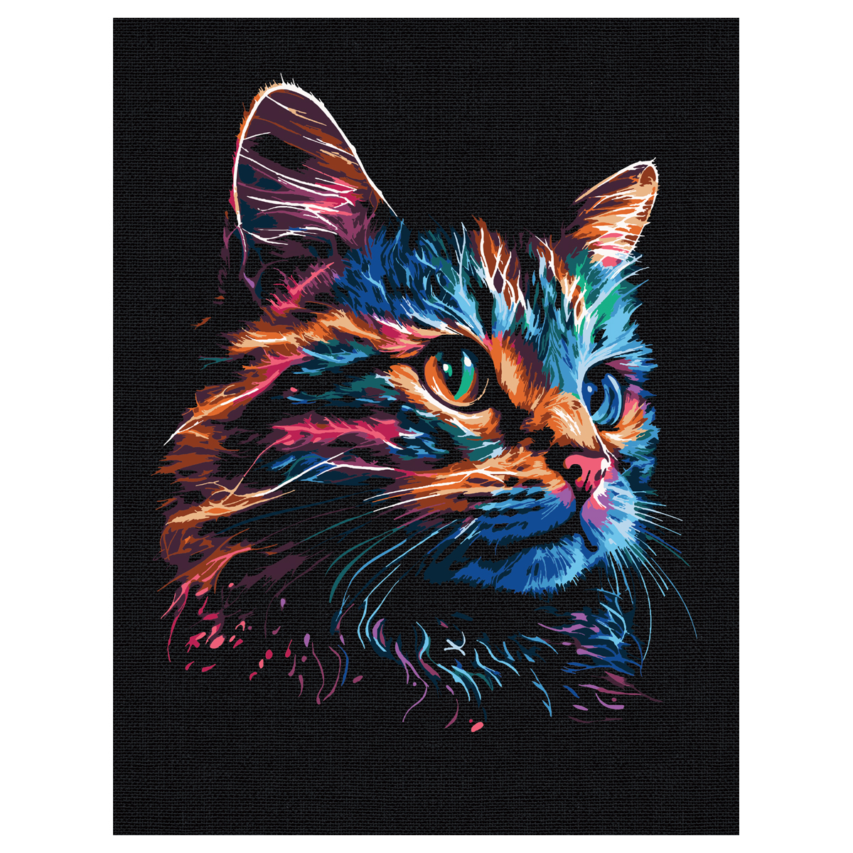 Картина по номерам на черном холсте ТРИ СОВЫ Неоновый кот 30*40 c акриловыми красками и кистями