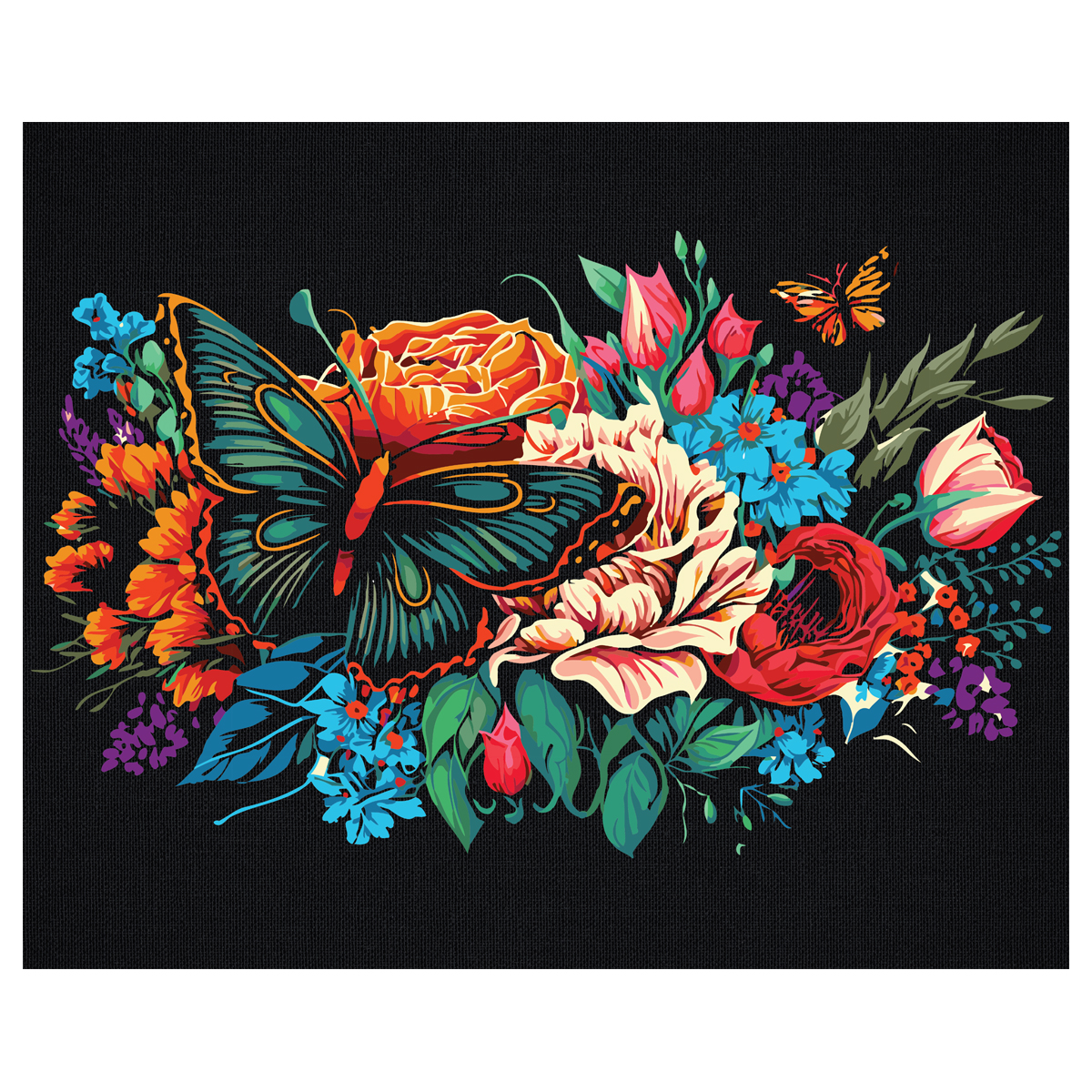 Картина по номерам на черном холсте ТРИ СОВЫ Бабочка на цветах, 40*50, c акриловыми красками и кистями