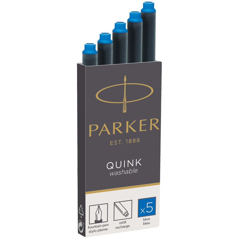 Чернила в патронах Parker Cartridge Quink смываемые синие 5шт. блистер