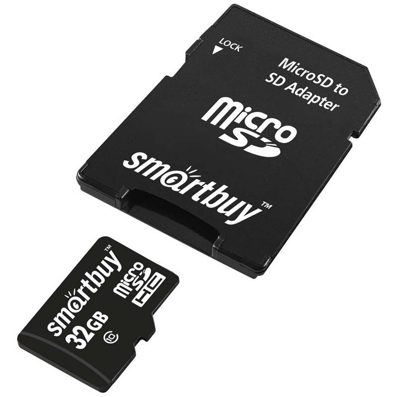 Карта памяти SmartBuy MicroSDHC 32GB, Class 10, скорость чтения 30Мб/сек (с адаптером SD)