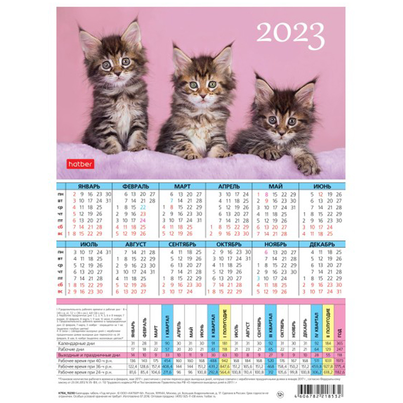 Календарь-табель Hatber Для женщин А4, 2023г.