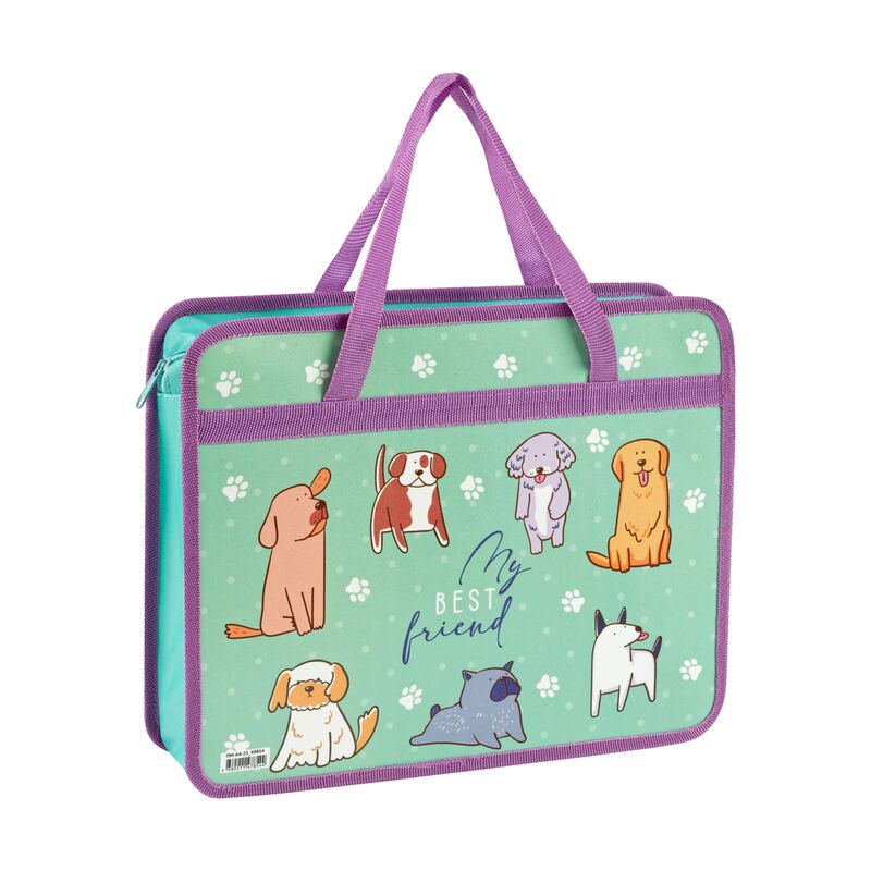 Папка с ручками А4 ArtSpace "I love dogs", пластик, на молнии, 80мм