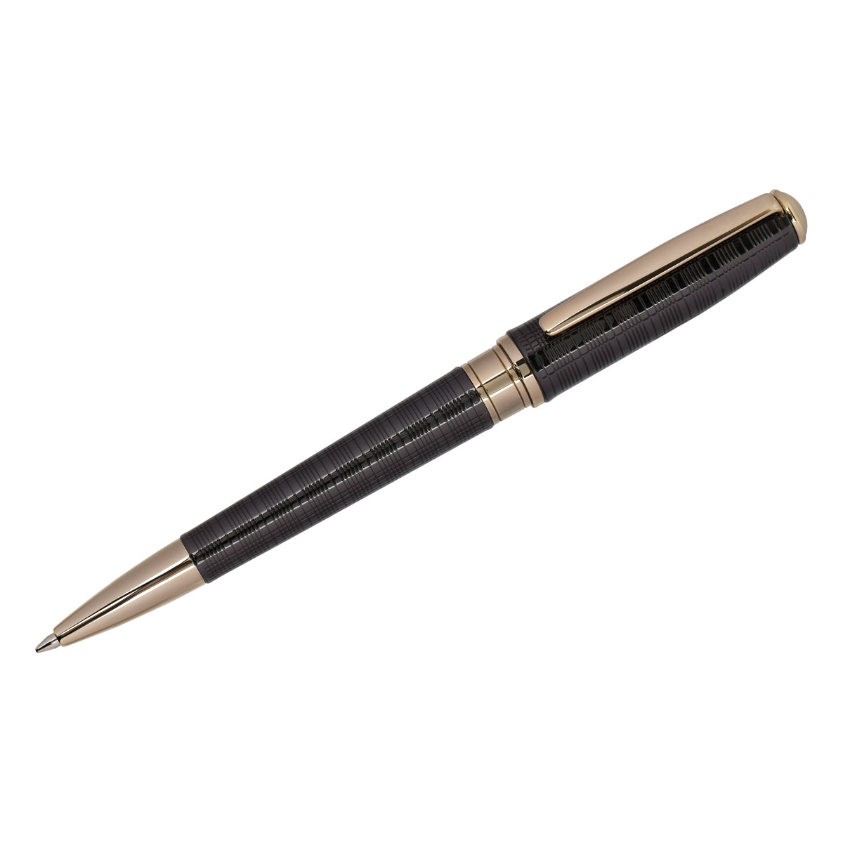 Ручка шарик. Delucci "Vestito" синяя, 1,0мм, корпус черный лак/золото, поворотн., подарочная упаковка