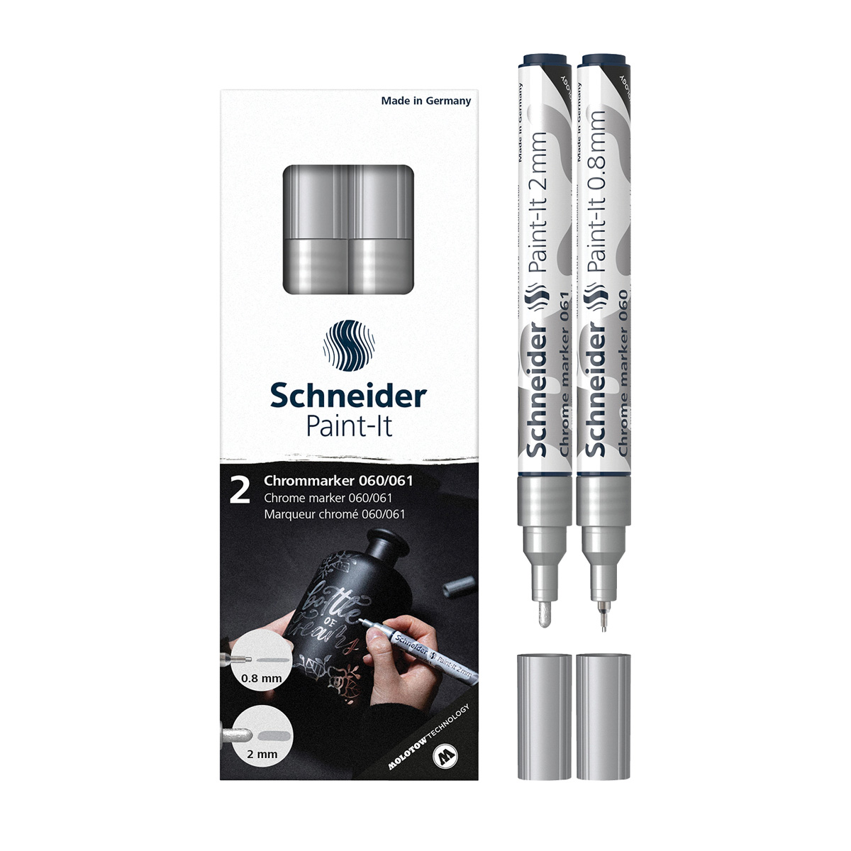 Маркеры для декорирования 2шт хром Schneider Paint-It 060/061 0,8мм + 2мм, картон. упаковка