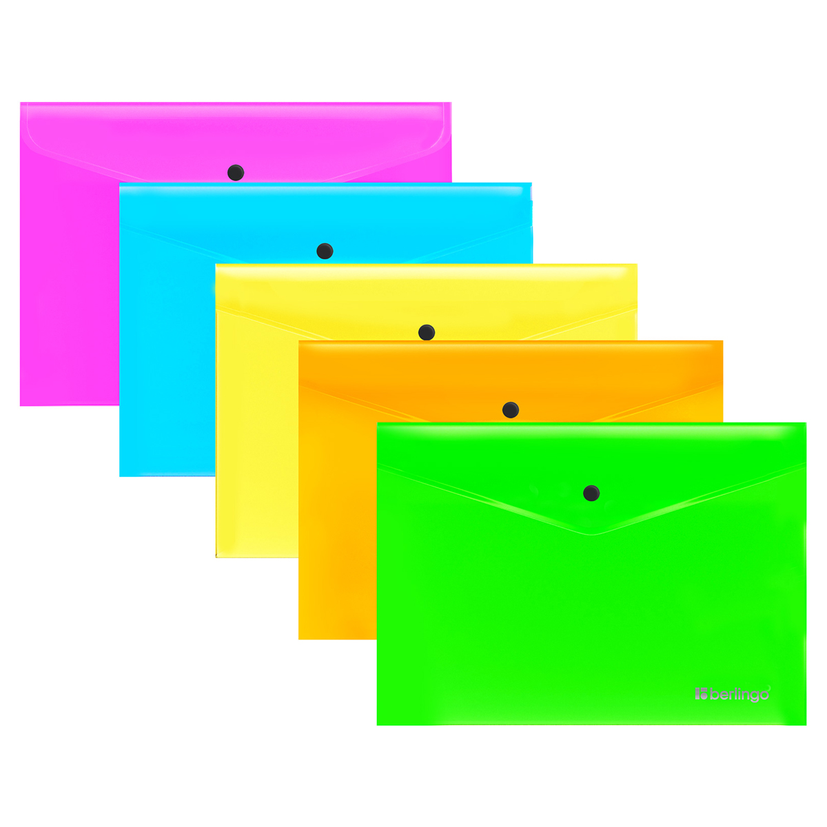 Папка-конверт А4 на кнопке 200мкм Berlingo Neonассорти неоновых цветов