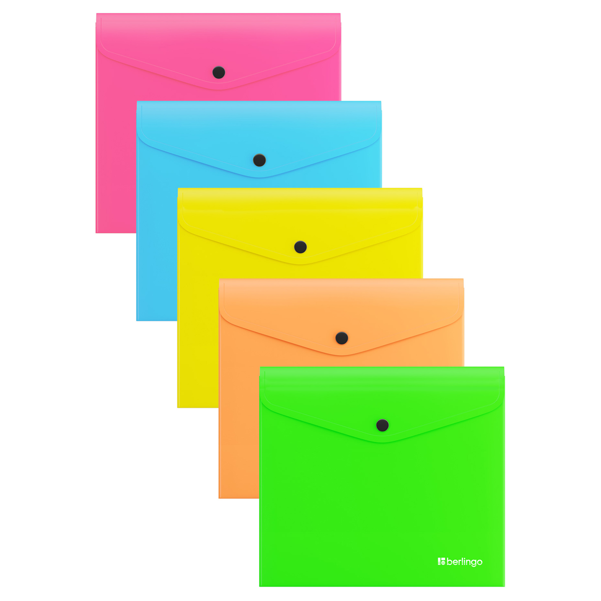 Папка-конверт А5+ на кнопке 200мкм Berlingo Neon ассорти неоновых цветов