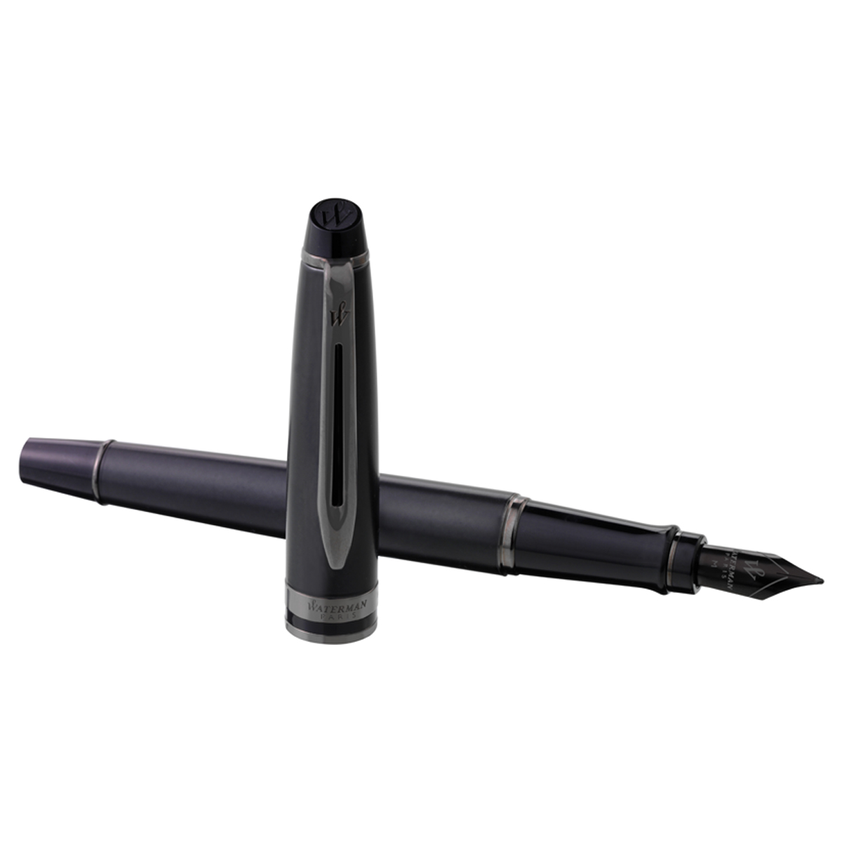 Ручка перьевая Waterman Expert Metallic Black RT синяя, 0,8мм, подарочная упаковка