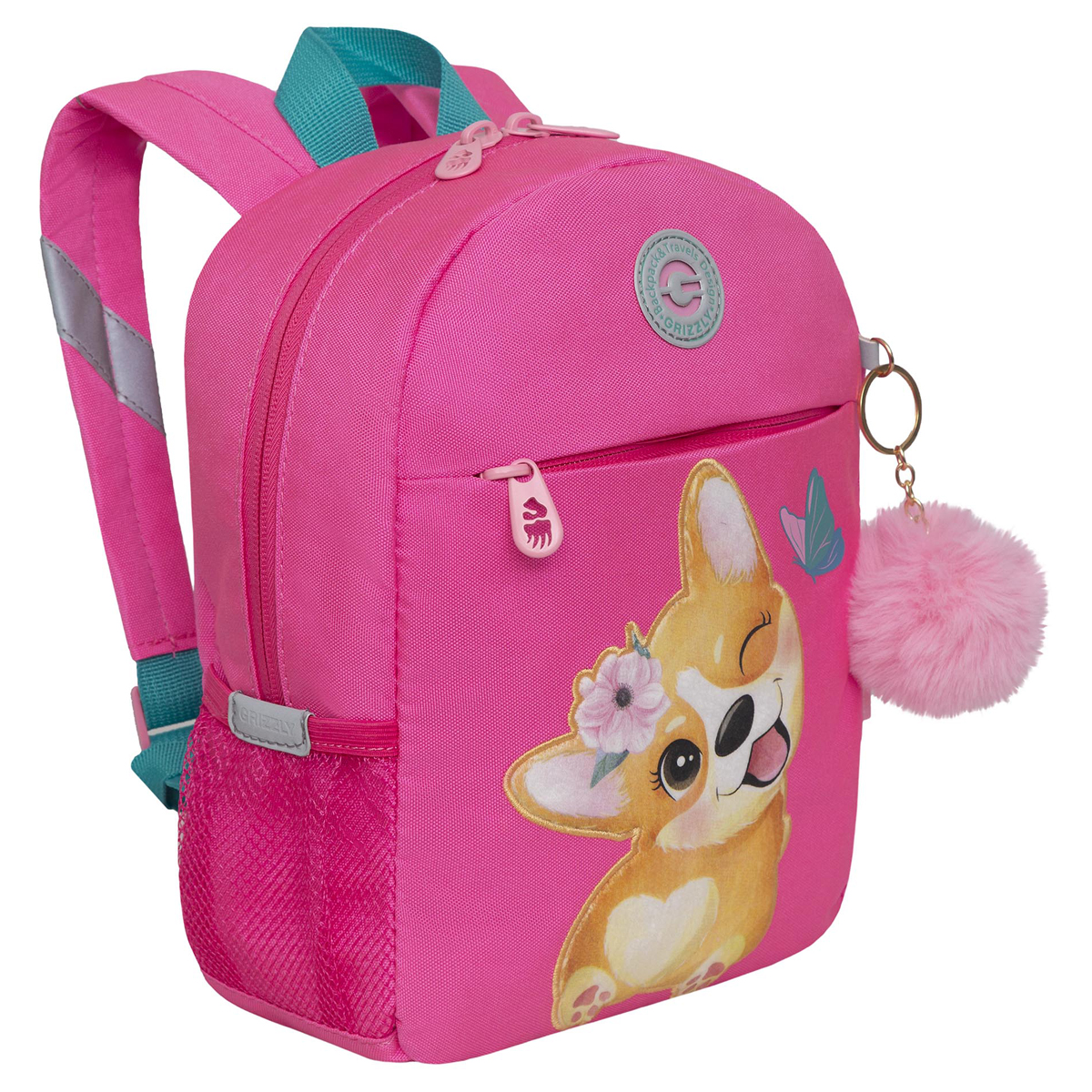 Рюкзак детский Grizzly, 22*28*10см, 1 отделение, 3 кармана, укрепленная спинка, розовый