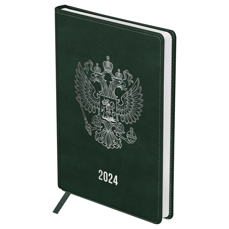 Ежедневник дат. 2024 A5 176л кожзам OfficeSpace Eagle зеленый