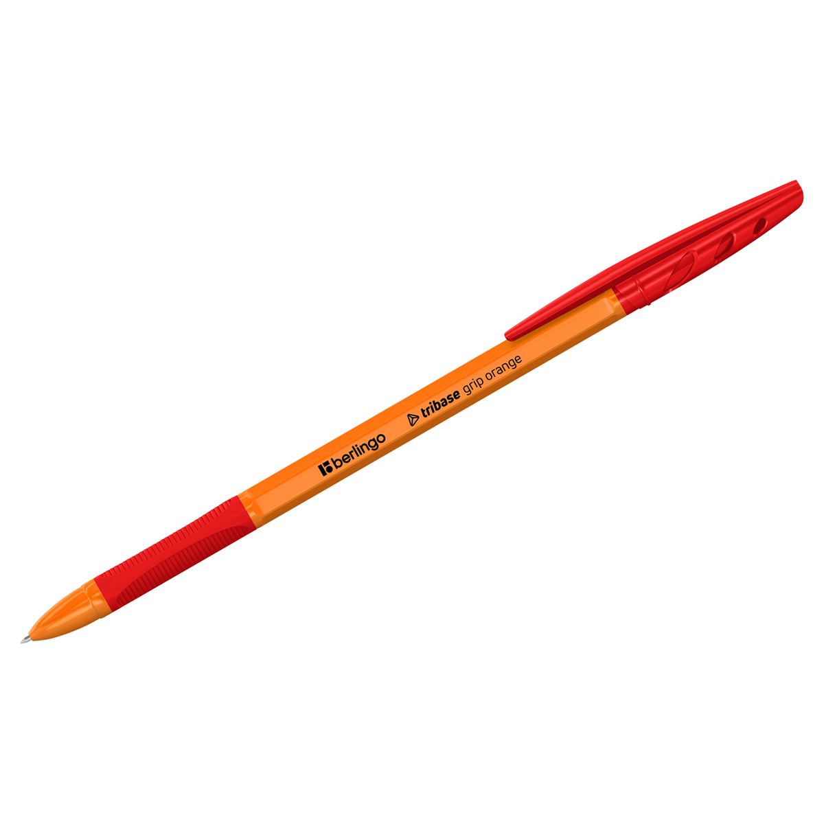 Ручка шарик. Berlingo "Tribase grip orange" красная, 0,7мм, грип
