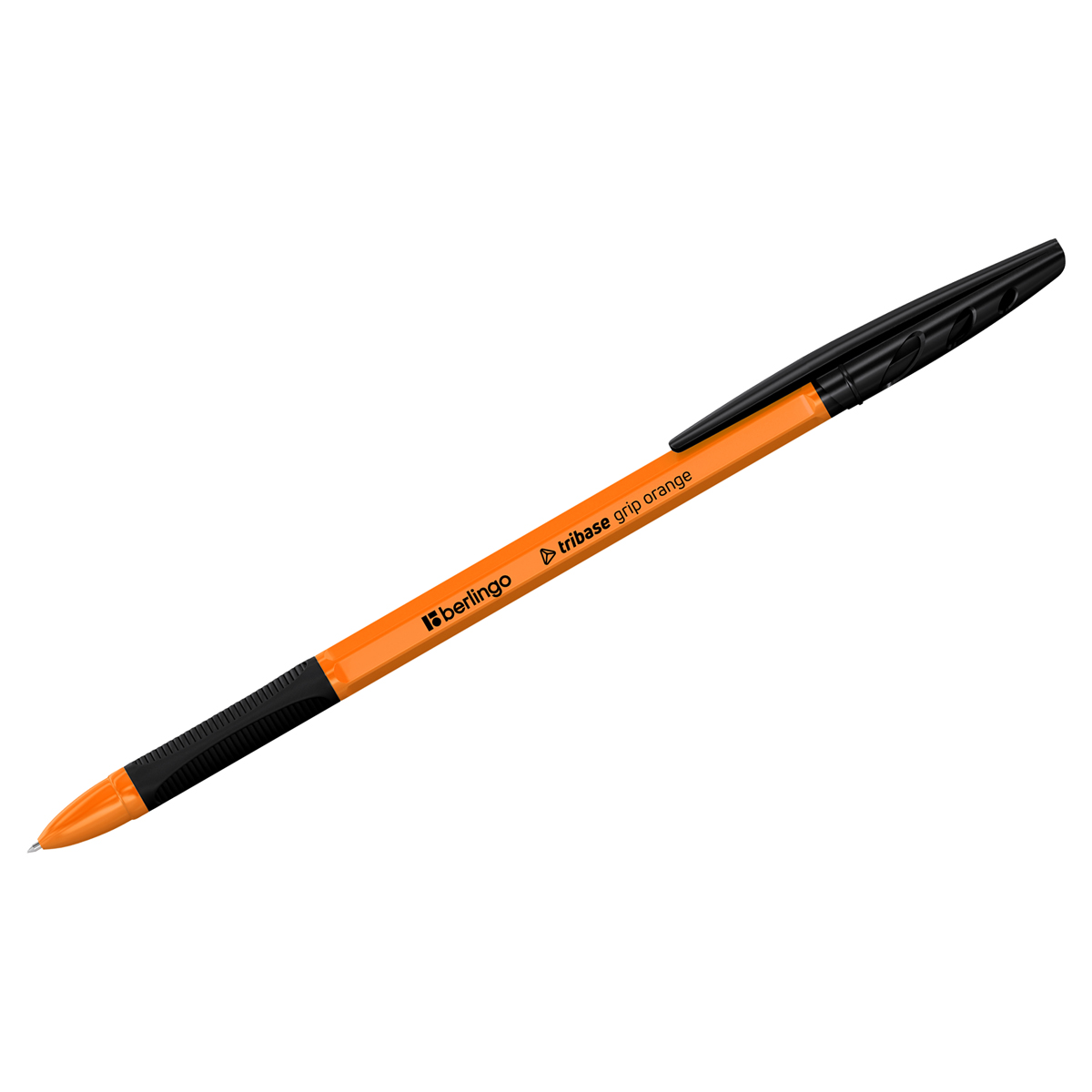 Ручка шарик. Berlingo "Tribase grip orange" черная, 0,7мм, грип