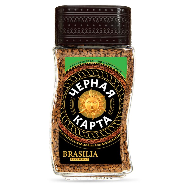 Кофе растворимый Черная Карта Exclusive Brasilia 95г, сублимированный, стеклянная банка,