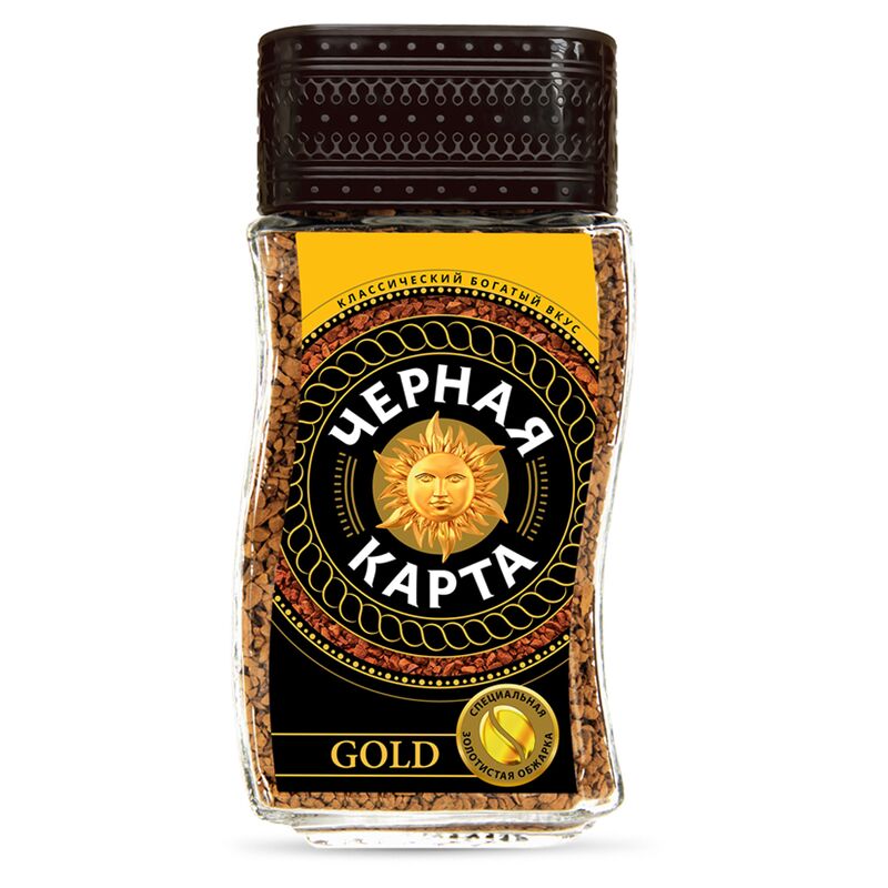 Кофе растворимый Черная Карта Gold 190г, сублимированный, стеклянная банка,