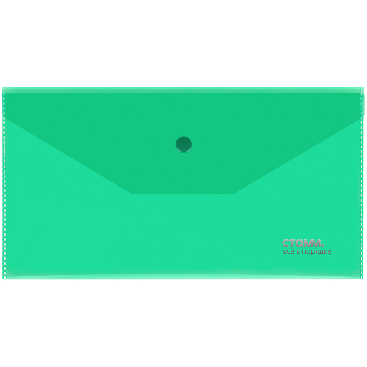 Папка-конверт С6 на кнопке 180мкм зеленая СТАММ прозрачная