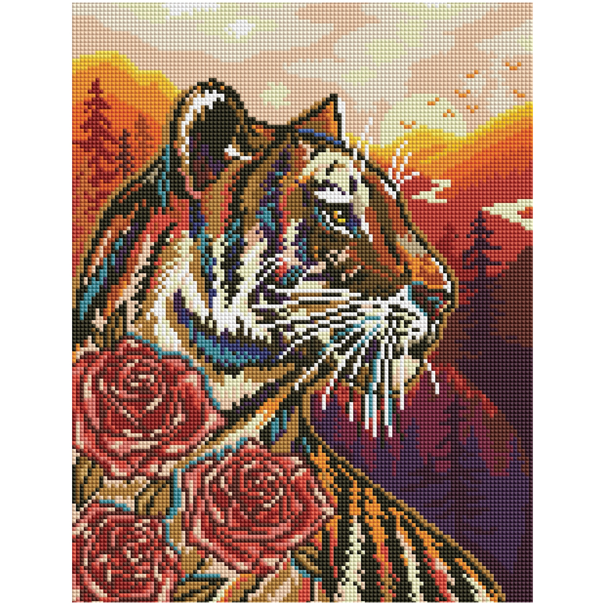 Алмазная мозаика ТРИ СОВЫ Тигр и розы 30*40см холст на деревянном подрамнике картонная коробка с пластиковой ручкой