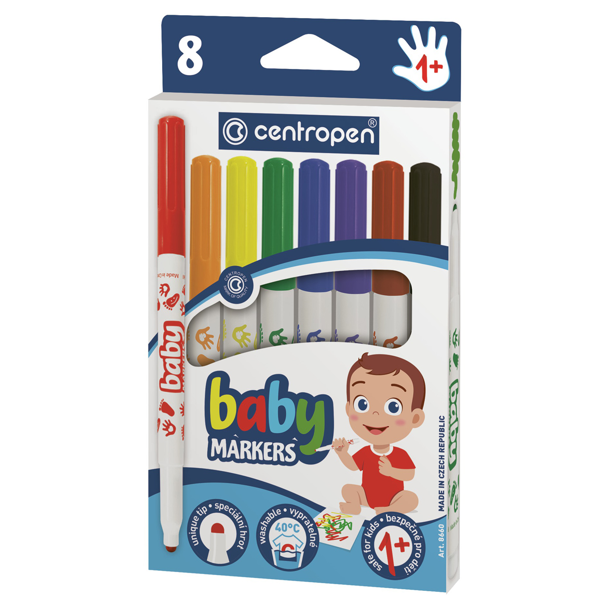 Фломастеры Centropen "Baby markers", 08цв., утолщенные, смываемые, картон, европодвес