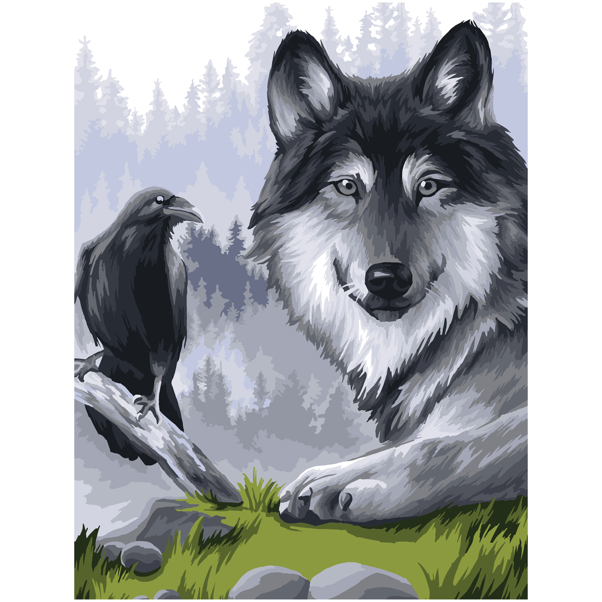 Картина по номерам на картоне ТРИ СОВЫ "Ворон и волк", 30*40, с акриловыми красками и кистями