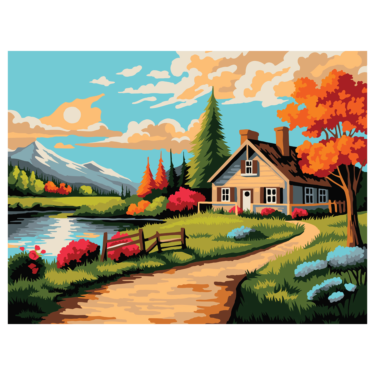 Картина по номерам на картоне ТРИ СОВЫ Дом у реки, 30*40, с акриловыми красками и кистями