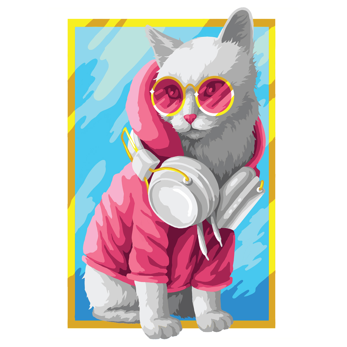 Картина по номерам на картоне ТРИ СОВЫ Стильная кошка, 30*40, с акриловыми красками и кистями