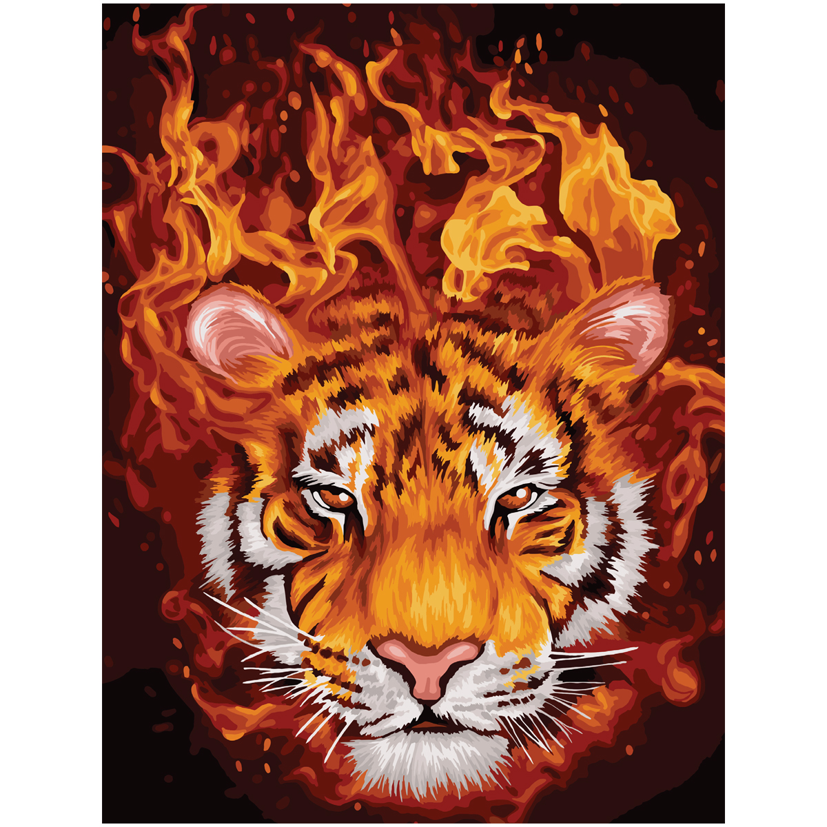 Картина по номерам на холсте ТРИ СОВЫ "Огненный тигр", 30*40, с акриловыми красками и кистями