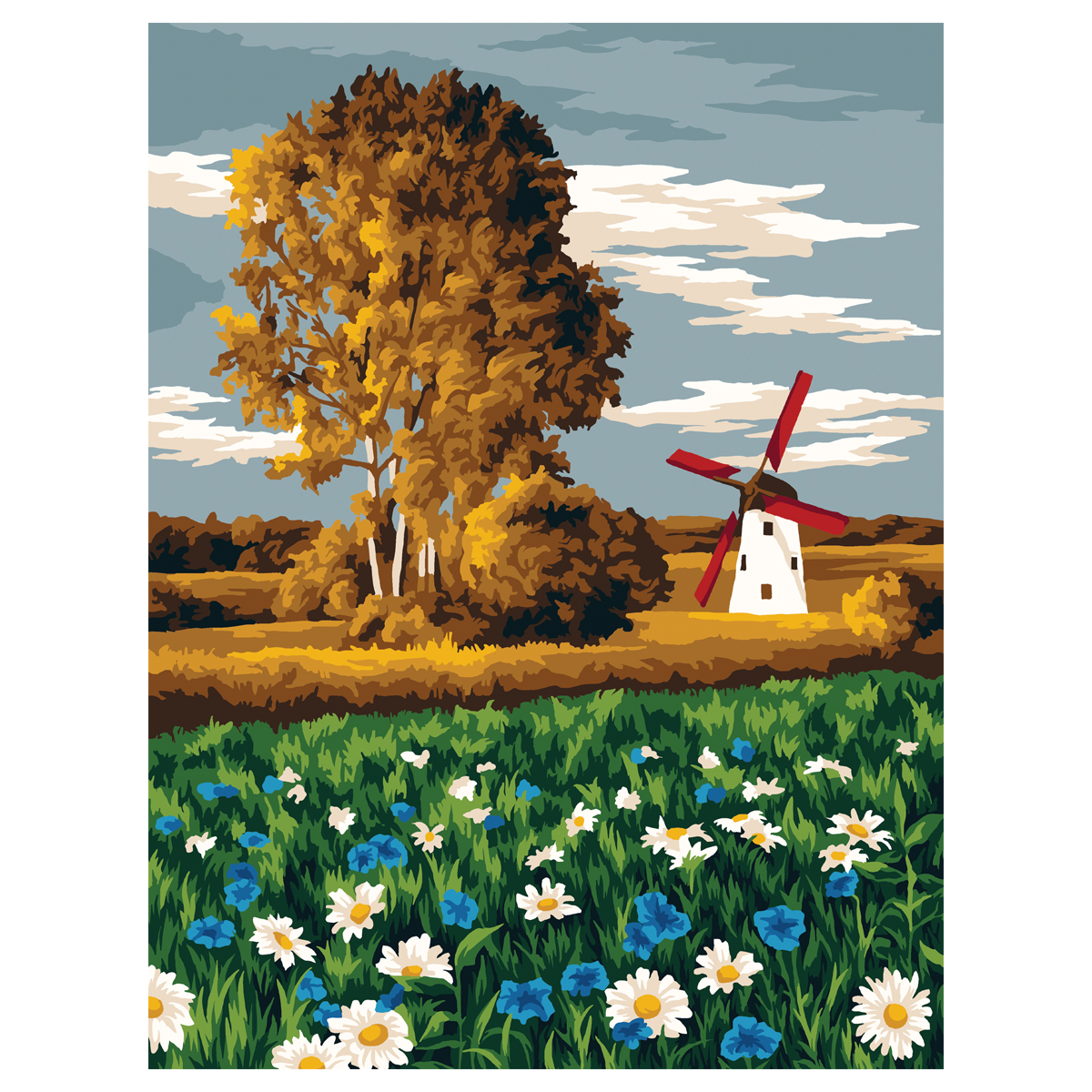 Картина по номерам на холсте ТРИ СОВЫ "Ромашковое поле", 30*40, с акриловыми красками и кистями