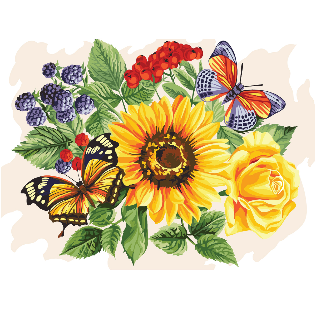 Картина по номерам на холсте ТРИ СОВЫ "Подсолнухи и бабочки", 30*40, с акриловыми красками и кистями