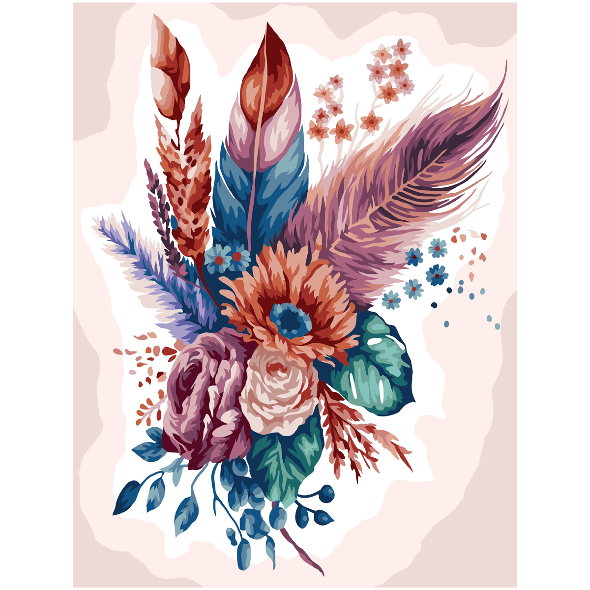 Картина по номерам на холсте ТРИ СОВЫ "Цветы и перья", 30*40, с акриловыми красками и кистями