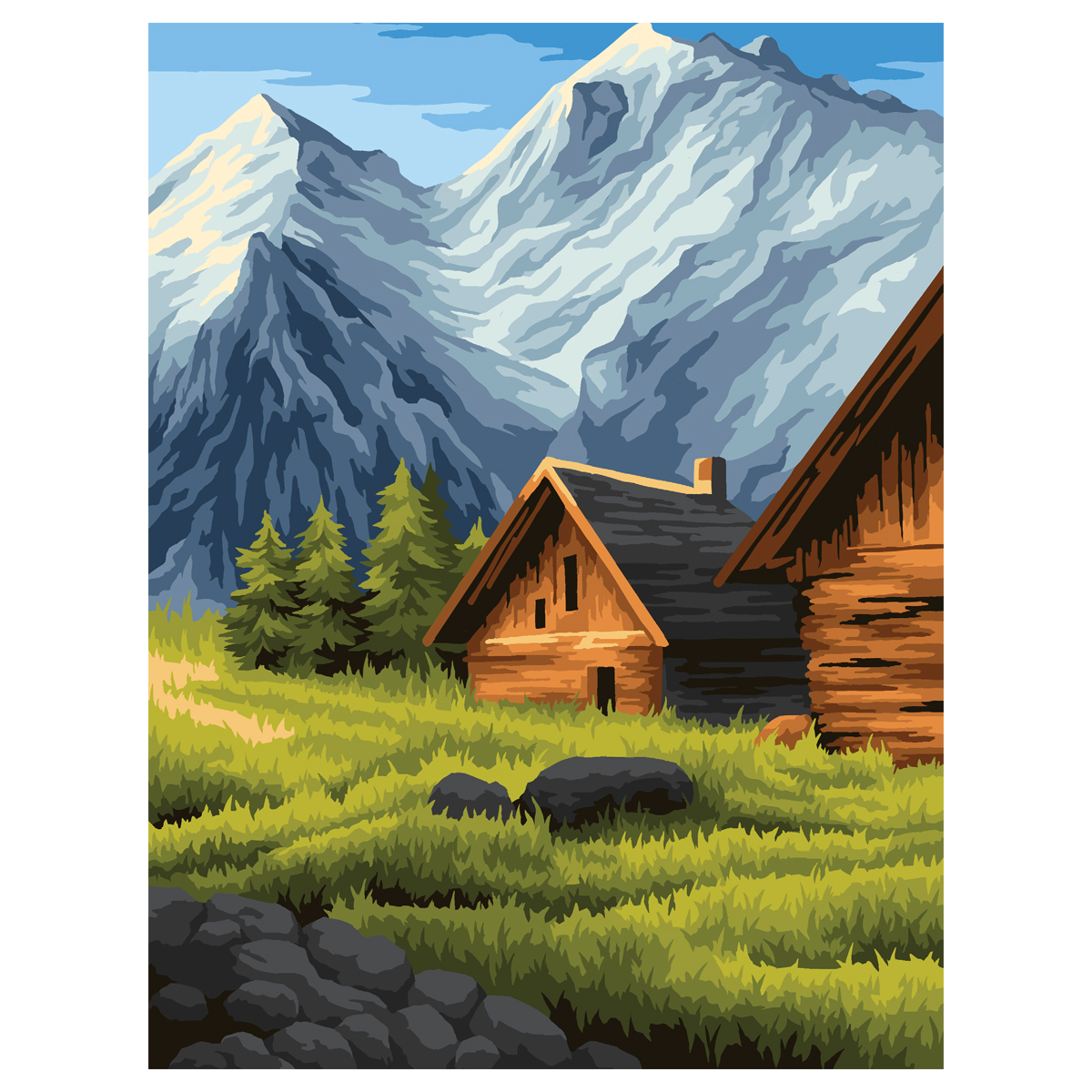Картина по номерам на холсте ТРИ СОВЫ Деревня в горах, 30*40, с акриловыми красками и кистями